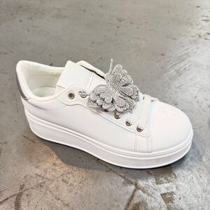 Women's sliverChunky Fashion Sneakers High Platform Rhinestone Butterfly Casual